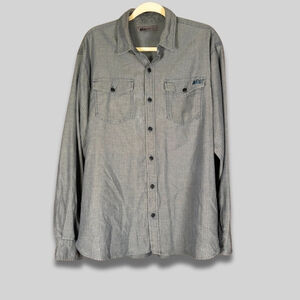 REI Collared Shirt Button-Up Herringbone Tencel Lightweight Long Sleeve Gray M L